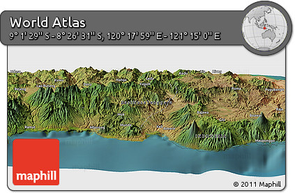 Satellite Panoramic Map of the Area around 8° 44' 0" S, 120° 46' 30" E