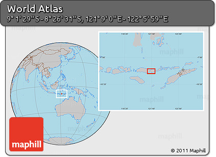 Gray Location Map of the Area around 8° 44' 0" S, 121° 37' 30" E
