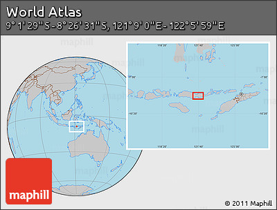 Gray Location Map of the Area around 8° 44' 0" S, 121° 37' 30" E