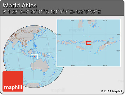 Gray Location Map of the Area around 8° 44' 0" S, 121° 37' 30" E