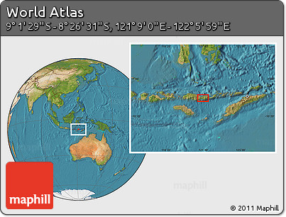 Satellite Location Map of the Area around 8° 44' 0" S, 121° 37' 30" E