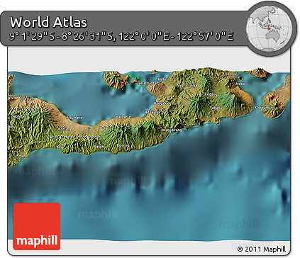 Satellite 3D Map of the Area around 8° 44' 0" S, 122° 28' 29" E
