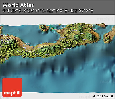 Satellite 3D Map of the Area around 8° 44' 0" S, 122° 28' 29" E