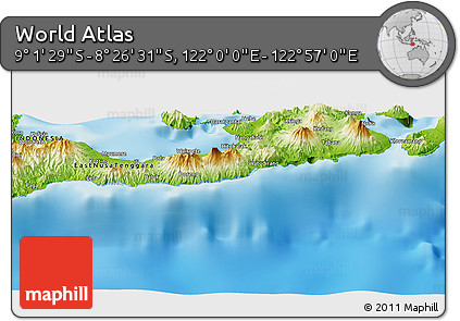 Physical Panoramic Map of the Area around 8° 44' 0" S, 122° 28' 29" E