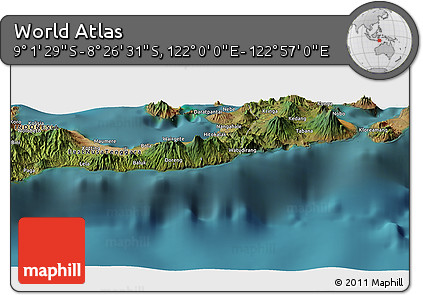 Satellite Panoramic Map of the Area around 8° 44' 0" S, 122° 28' 29" E