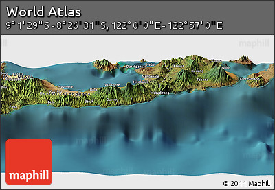 Satellite Panoramic Map of the Area around 8° 44' 0" S, 122° 28' 29" E