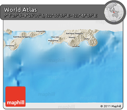 Shaded Relief 3D Map of the Area around 8° 44' 0" S, 123° 19' 29" E