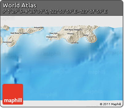 Shaded Relief 3D Map of the Area around 8° 44' 0" S, 123° 19' 29" E