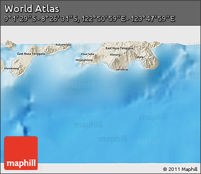 Shaded Relief 3D Map of the Area around 8° 44' 0" S, 123° 19' 29" E