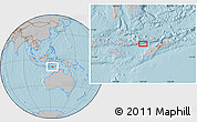 Gray Location Map of the area around 8° 44' 0" S, 123° 19' 29" E, hill shading