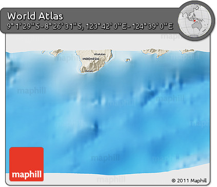 Shaded Relief 3D Map of the Area around 8° 44' 0" S, 124° 10' 30" E