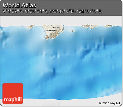 Shaded Relief 3D Map of the Area around 8° 44' 0" S, 124° 10' 30" E