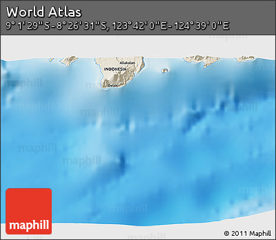Shaded Relief 3D Map of the Area around 8° 44' 0" S, 124° 10' 30" E