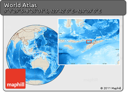 Shaded Relief Location Map of the Area around 8° 44' 0" S, 124° 10' 30" E