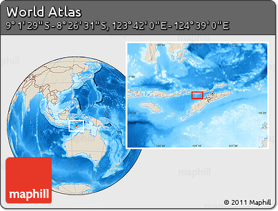 Shaded Relief Location Map of the Area around 8° 44' 0" S, 124° 10' 30" E