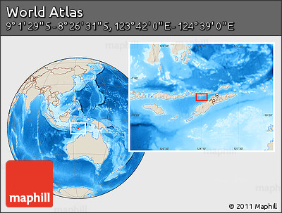 Shaded Relief Location Map of the Area around 8° 44' 0" S, 124° 10' 30" E