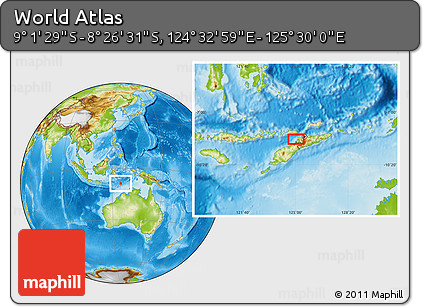 Physical Location Map of the Area around 8° 44' 0" S, 125° 1' 30" E