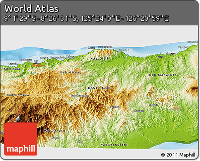Physical 3D Map of the Area around 8° 44' 0" S, 125° 52' 30" E