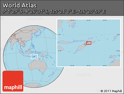Gray Location Map of the Area around 8° 44' 0" S, 125° 52' 30" E