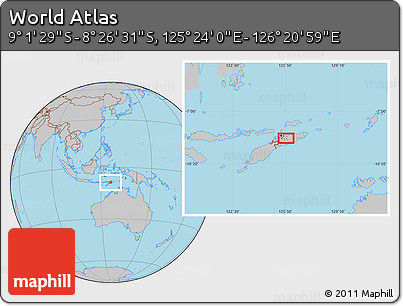 Gray Location Map of the Area around 8° 44' 0" S, 125° 52' 30" E