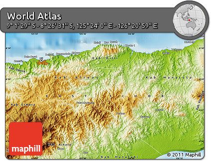 Physical Map of the Area around 8° 44' 0" S, 125° 52' 30" E