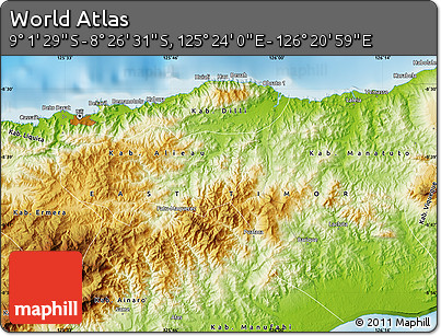 Physical Map of the Area around 8° 44' 0" S, 125° 52' 30" E