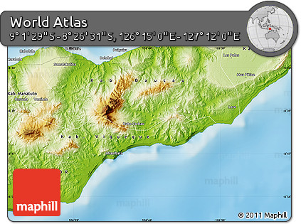 Physical Map of the Area around 8° 44' 0" S, 126° 43' 29" E