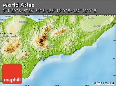 Physical Map of the Area around 8° 44' 0" S, 126° 43' 29" E