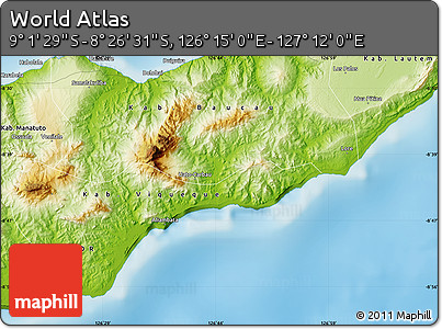 Physical Map of the Area around 8° 44' 0" S, 126° 43' 29" E
