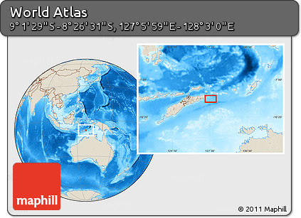 Shaded Relief Location Map of the Area around 8° 44' 0" S, 127° 34' 30" E