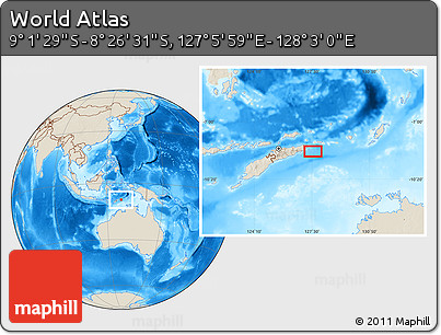 Shaded Relief Location Map of the Area around 8° 44' 0" S, 127° 34' 30" E