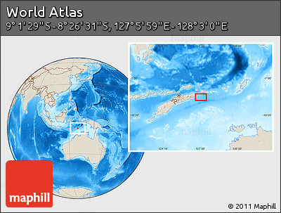 Shaded Relief Location Map of the Area around 8° 44' 0" S, 127° 34' 30" E