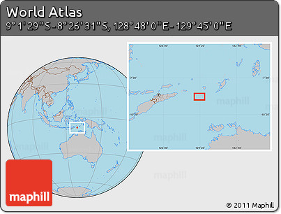 Gray Location Map of the Area around 8° 44' 0" S, 129° 16' 30" E