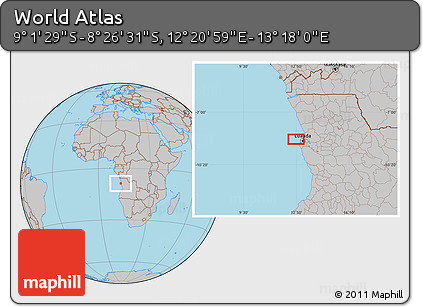 Gray Location Map of the Area around 8° 44' 0" S, 12° 49' 29" E