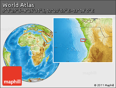 Physical Location Map of the Area around 8° 44' 0" S, 12° 49' 29" E