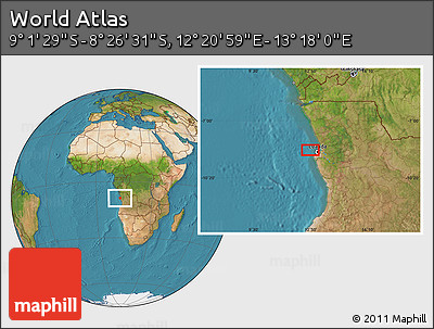 Satellite Location Map of the Area around 8° 44' 0" S, 12° 49' 29" E