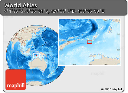 Shaded Relief Location Map of the Area around 8° 44' 0" S, 130° 7' 30" E