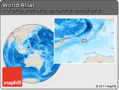 Shaded Relief Location Map of the Area around 8° 44' 0" S, 130° 7' 30" E