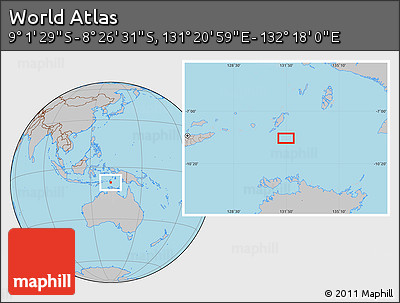 Gray Location Map of the Area around 8° 44' 0" S, 131° 49' 29" E