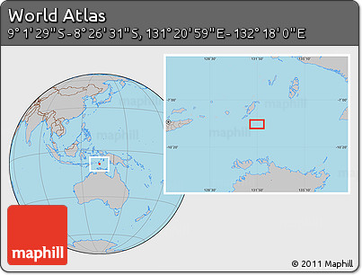 Gray Location Map of the Area around 8° 44' 0" S, 131° 49' 29" E