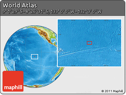 Physical Location Map of the Area around 8° 44' 0" S, 132° 31' 30" W