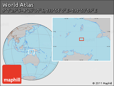 Gray Location Map of the Area around 8° 44' 0" S, 134° 22' 30" E