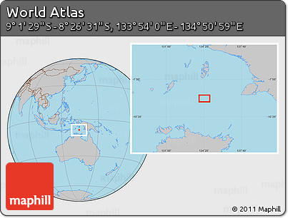 Gray Location Map of the Area around 8° 44' 0" S, 134° 22' 30" E