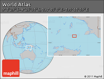 Gray Location Map of the Area around 8° 44' 0" S, 135° 13' 29" E