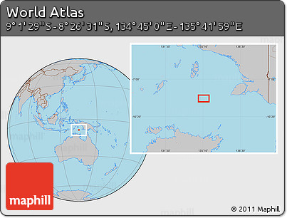 Gray Location Map of the Area around 8° 44' 0" S, 135° 13' 29" E