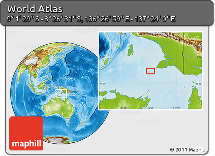 Physical Location Map of the Area around 8° 44' 0" S, 136° 55' 30" E