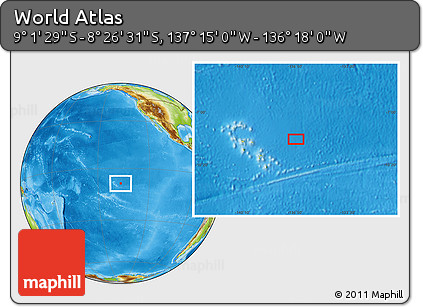 Physical Location Map of the Area around 8° 44' 0" S, 136° 46' 30" W