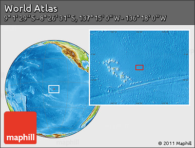 Physical Location Map of the Area around 8° 44' 0" S, 136° 46' 30" W
