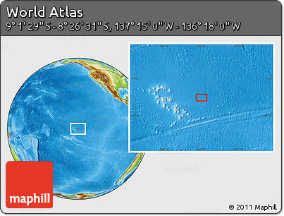 Physical Location Map of the Area around 8° 44' 0" S, 136° 46' 30" W