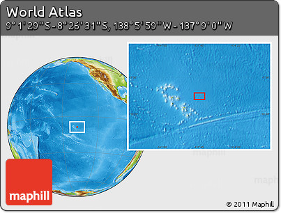 Physical Location Map of the Area around 8° 44' 0" S, 137° 37' 30" W